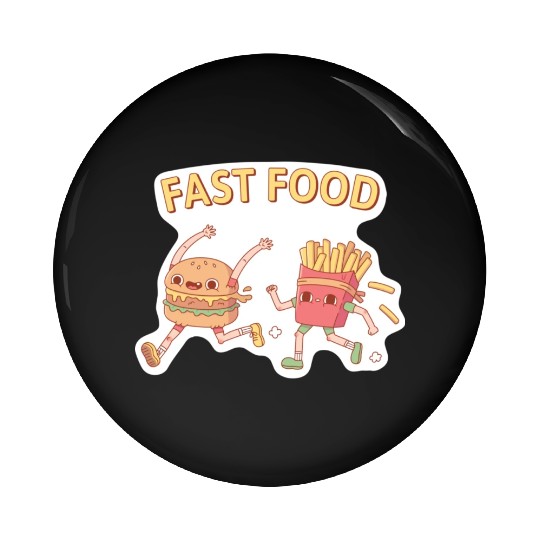 Funny Fast Food Running Burger and Fries Doodle Pin Buttons