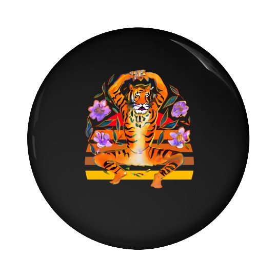 Yoga Tiger loves flowers Pin Buttons