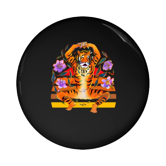 Yoga Tiger loves flowers Pin Buttons