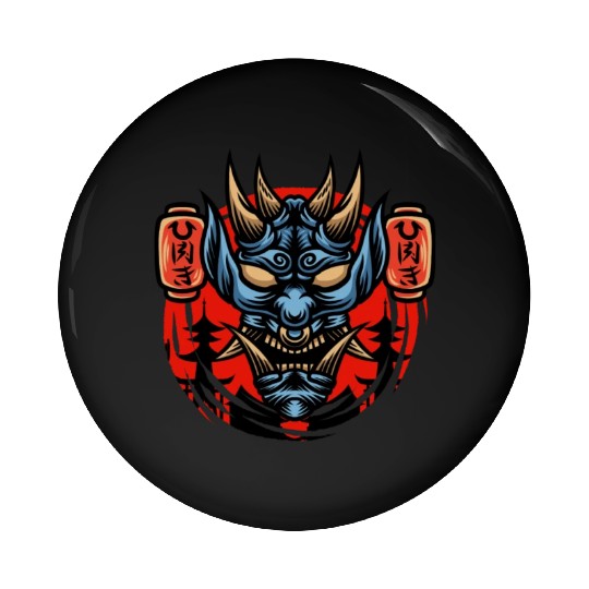Bushido kabuki samurai japan graphic devil mask Pin Buttons