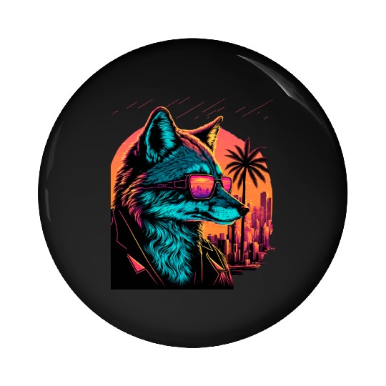 Retro Futuristic Synthwave Fox Pin Buttons