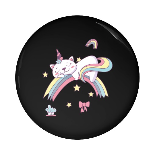 Unicorn Kawaii Cat Cartoon Over Rainbow Pin Buttons