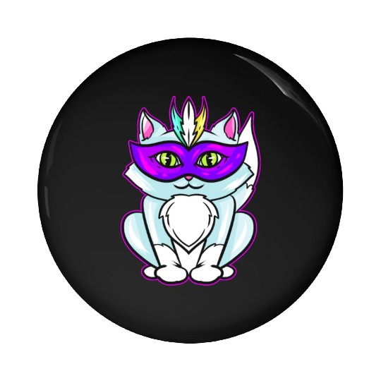 Cute Kawaii Cat With Purple Mask For Mardi Gras Pin Buttons