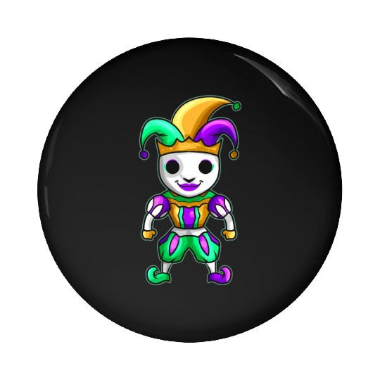 Cute Kawaii Jester With Mask For Mardi Gras Pin Buttons
