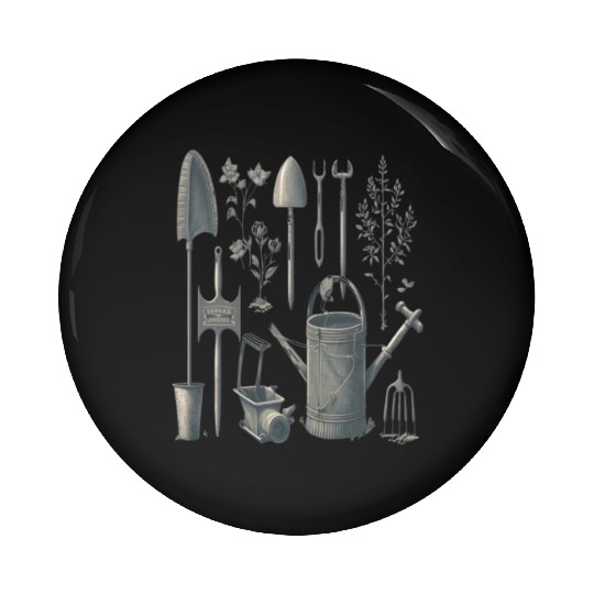 Florist Gardener Dad Grayscale Gardening Tools Pin Buttons