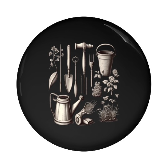 Florist Gardener Dad Grayscale Gardening Tools Pin Buttons