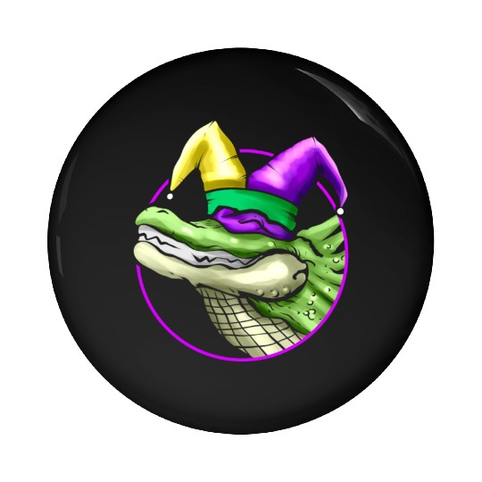 Crocodile with Jester Hat for Mardi Gras Pin Buttons
