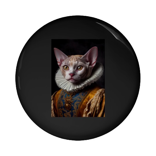 Black Queen Devon Rex Cat Breed Portrait Royal Ren Pin Buttons