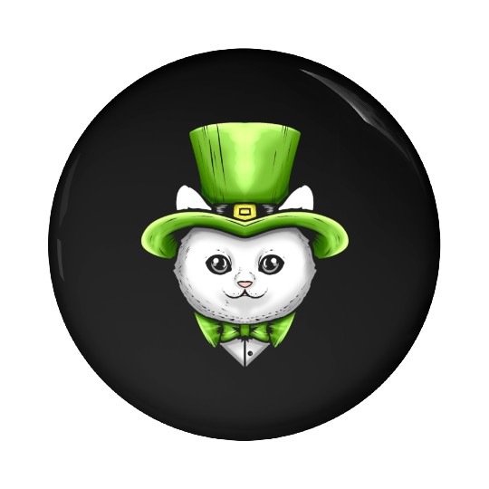 Cute Kawaii Cat With Leprechauns Hat On St Pin Buttons