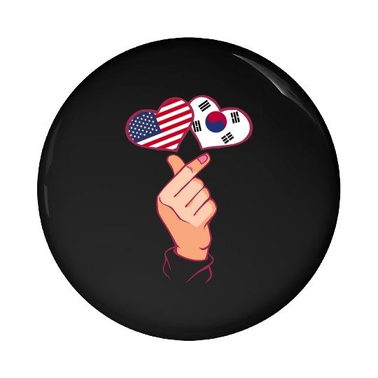 Korea Finger Heart South Korean American Flags Roo Pin Buttons