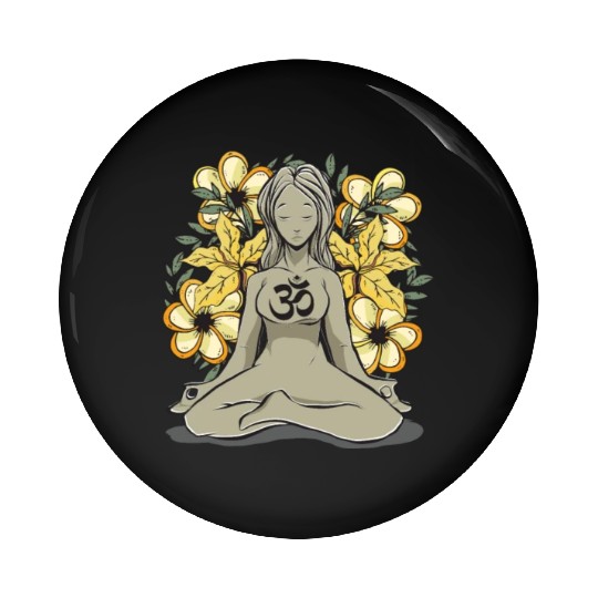 Positive Mediating Girl Flower Bouquet Zen Meditat Pin Buttons