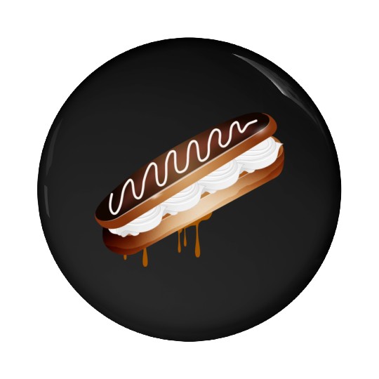 Illustration of a stuffed eclair with cream Pin Buttons