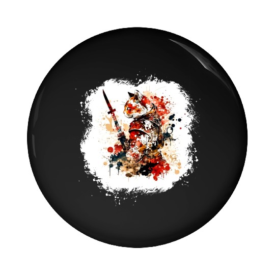 Cute Samurai Cat Pin Buttons