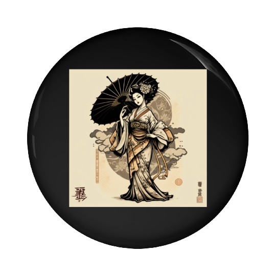 Japanese Kimono girl Pin Buttons