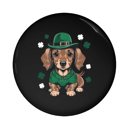 St Patricks Day Dachshund Weiner Dog Shamrock Pin Buttons