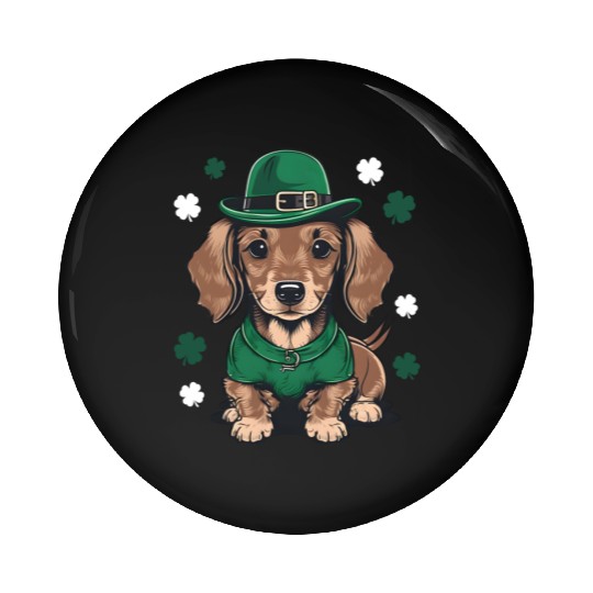 St Patricks Day Dachshund Weiner Dog Shamrock Pin Buttons