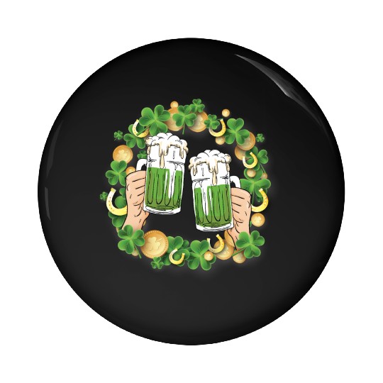 St. Patrick's Day Irish Green Beer, Wine Cups Pin Buttons