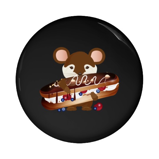 cute mouse with delicious chocolate eclair Pin Buttons