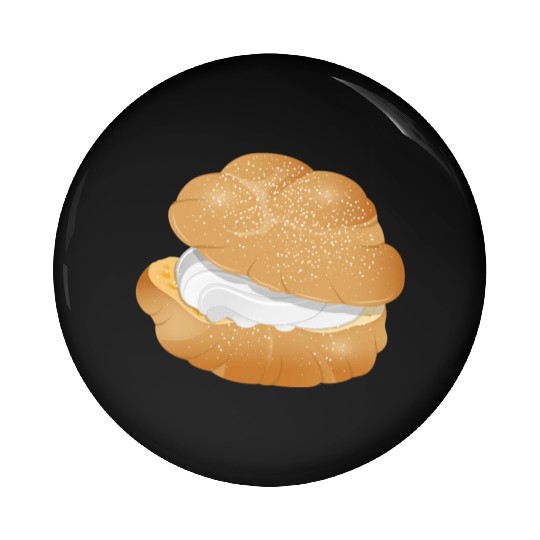 Illustration of a cream puff filled with cream Pin Buttons