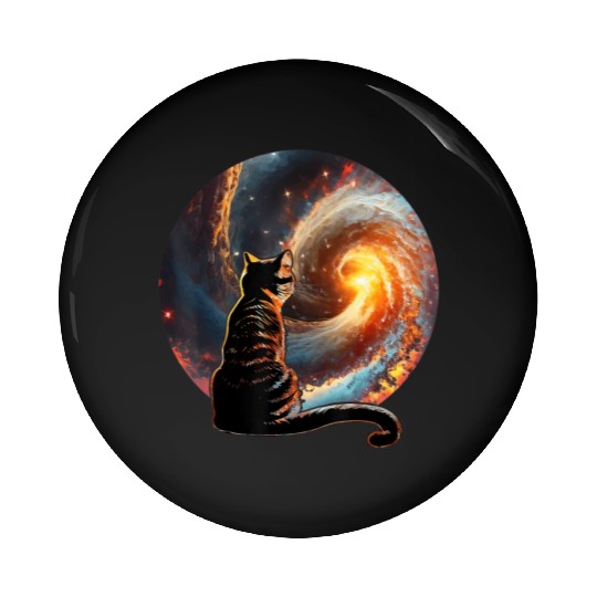 Cat Staring at a Galaxy Cat Dad Cat Lover Pin Buttons