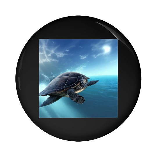 Turtle swimming in the blue ocean print Pin Buttons