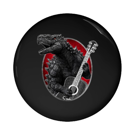 Kaiju playing guitar Pin Buttons