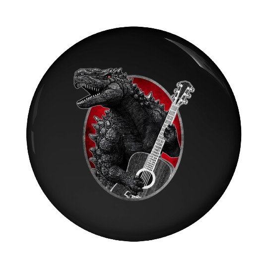 Kaiju playing guitar Pin Buttons