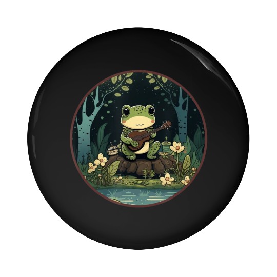 Kawaii Frog Guitar Cottagecore Aesthetic Pin Buttons