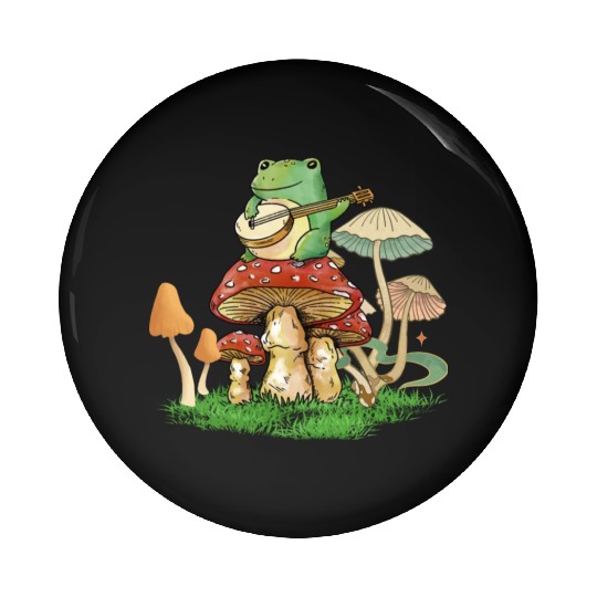 Frog Playing Instrument On Mushroom Pin Buttons