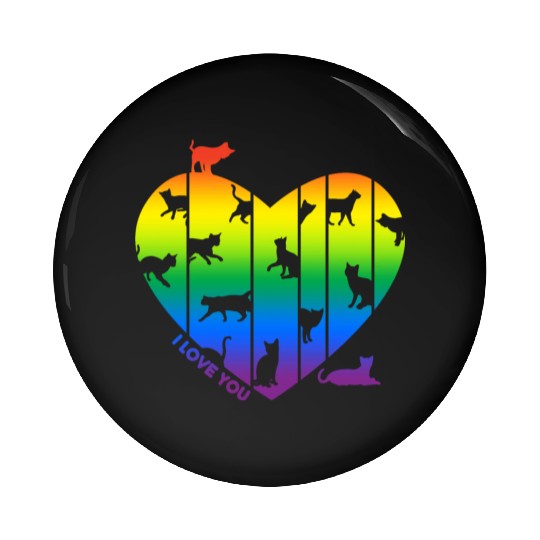 Rainbow Heart and Funny Cats. Cats are in my Heart Pin Buttons