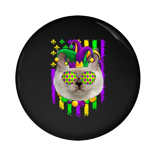 American Flag Mardi Gras Cute Birman Cat Lover Pin Buttons