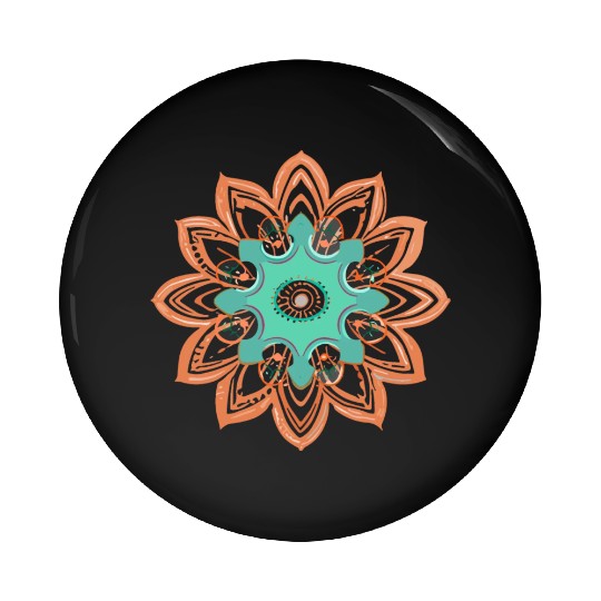mandala Dance Paint oranger and green Pin Buttons