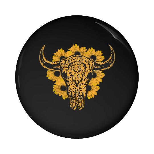 Bull Skull Sunflower Pin Buttons