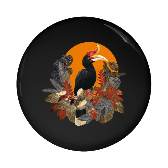Low Polygonal Of Rhinoceros Hornbill Birds Pin Buttons