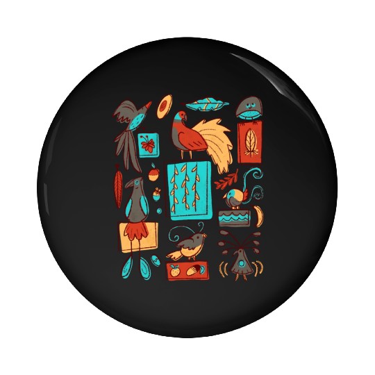 Retro 1950s Birds Of Paradise Pattern Pin Buttons