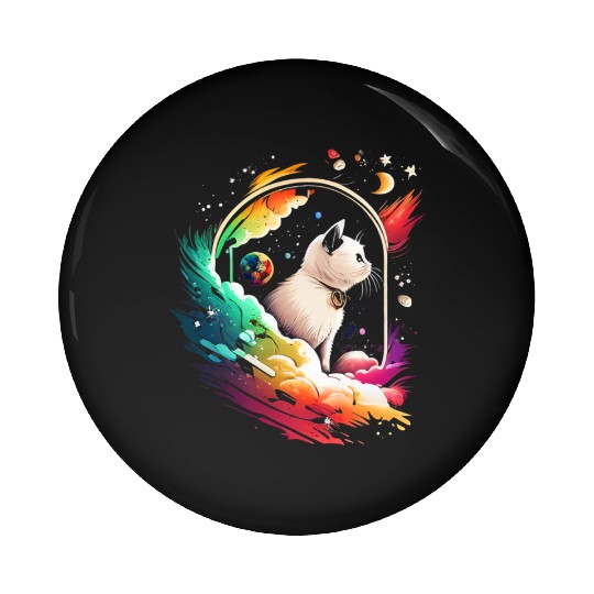 Space Cat on Galaxy Cat Lover Pin Buttons
