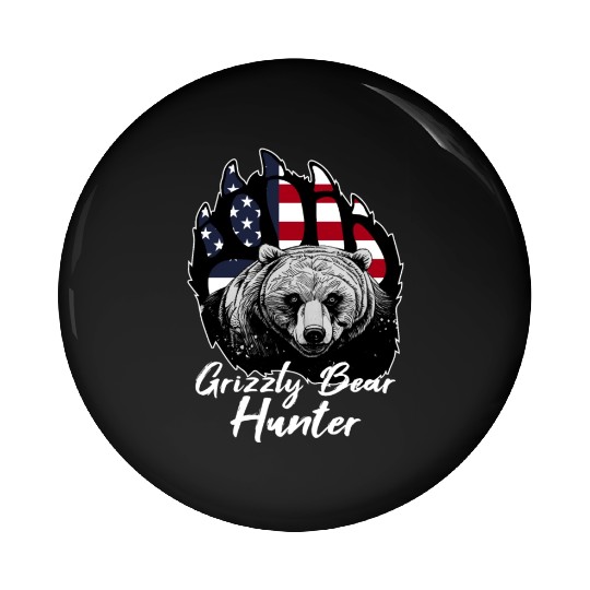 US Flag Grizzly Bear Hunting Patriotic Hunters Pin Buttons