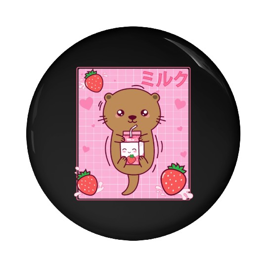 Kawaii Sea Otter Strawberry Milk Shake Otaku Pin Buttons