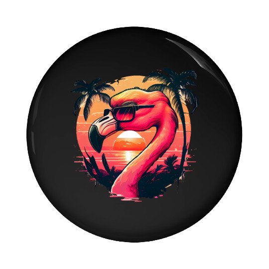 Retro Sunset Pink Flamingo Summer Design Flamingo Pin Buttons