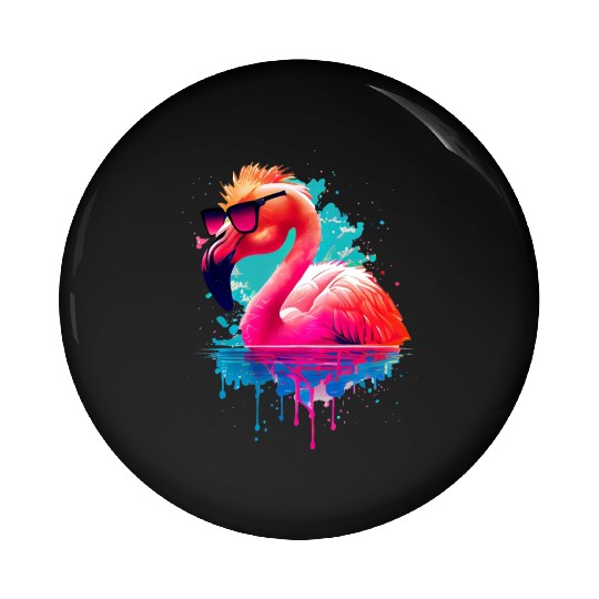 Retro Sunset Pink Flamingo Summer Design Flamingo Pin Buttons