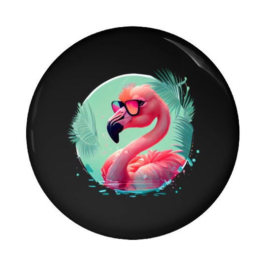 Retro Sunset Pink Flamingo Summer Design Flamingo Pin Buttons