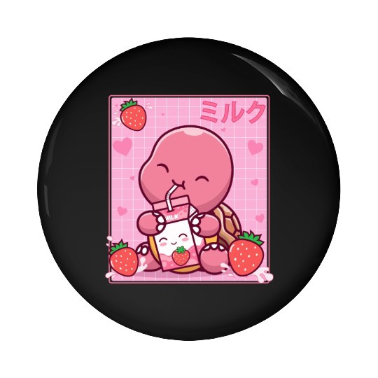 Kawaii Turtle Lover Strawberry Milk Shake Otaku Pin Buttons