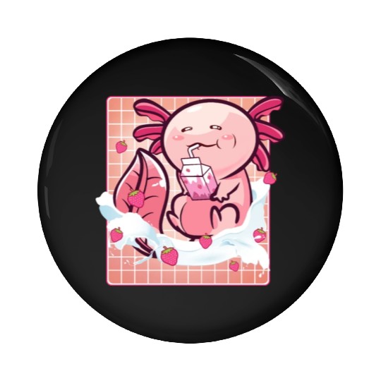 Kawaii Axolotl Strawberry Milk Shake Funny Sushi Pin Buttons