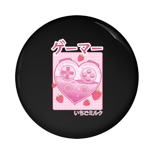 Video Gamer Japanese Kawaii Strawberry Milk Anime Pin Buttons