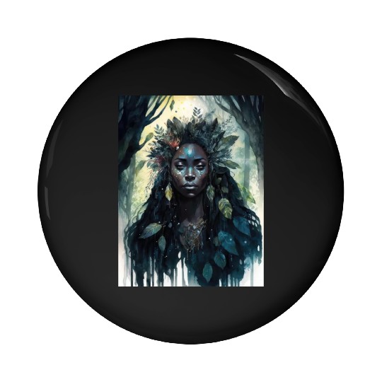 Black Nature Goddess - African American, Woodland Pin Buttons