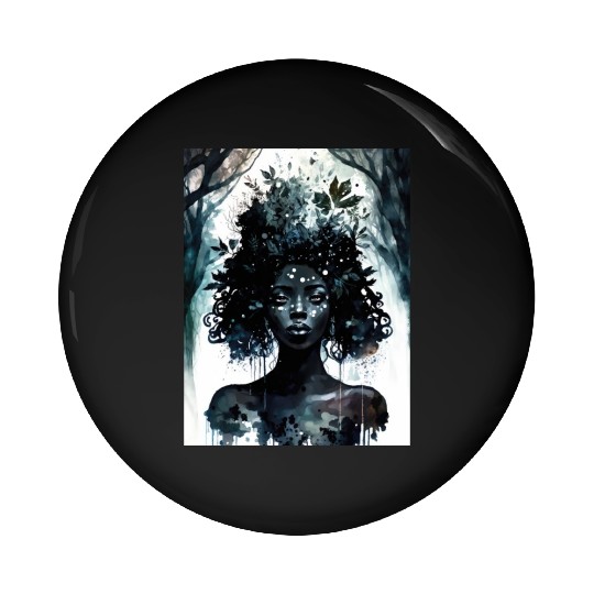Black Nature Goddess - African American, Woodland Pin Buttons