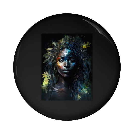 Black Nature Goddess - African American, Woodland Pin Buttons