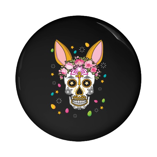 Happy Easter Sunday Bunny Dia De Los Muertos Pin Buttons