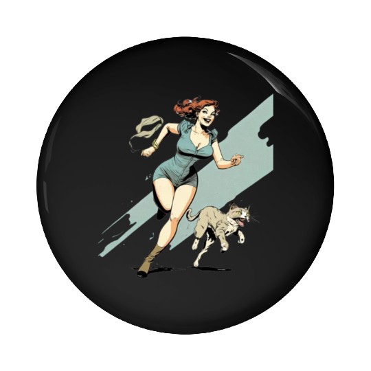 cat mom : A Woman and Her Cat on the Run Pin Buttons