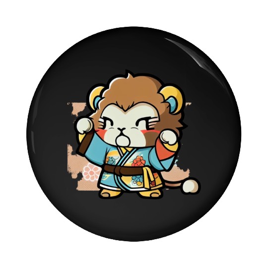 lion in kimono Pin Buttons